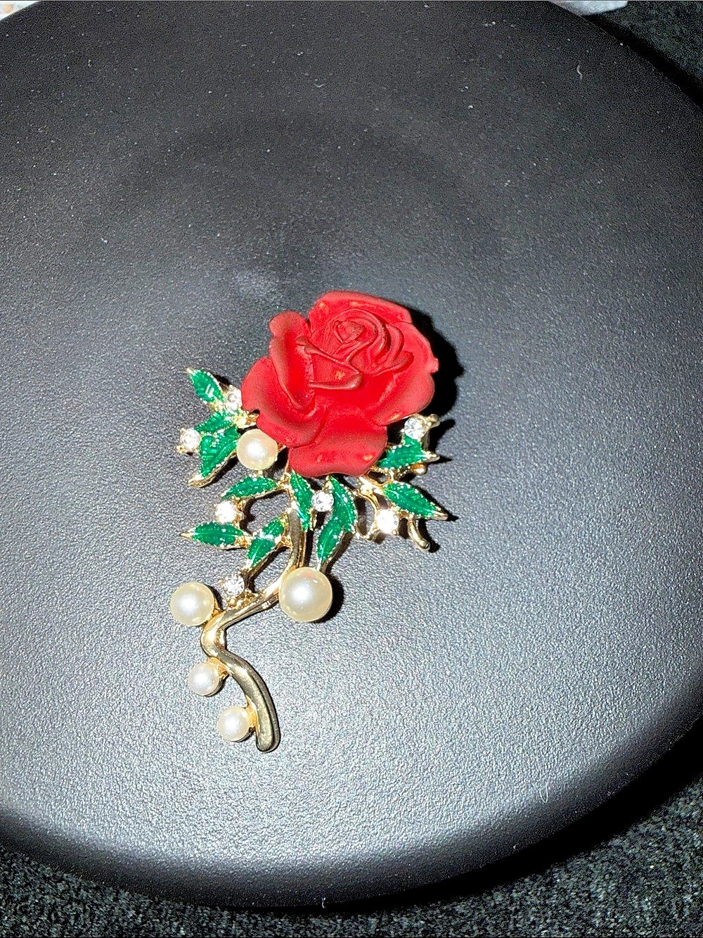Red Rose Floral Pearl Brooch